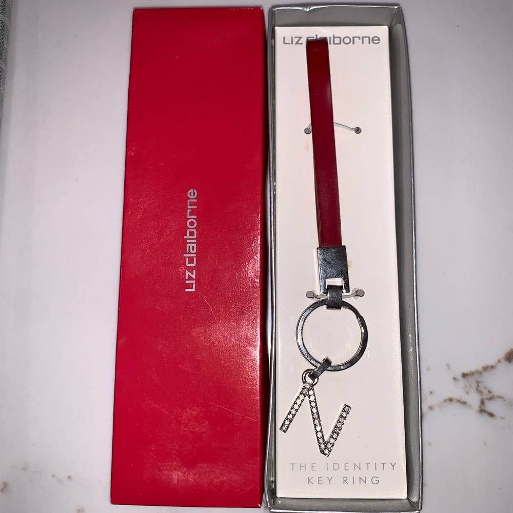 Liz Claiborne Red Key Ring with Silver 'N' Initial Charm
